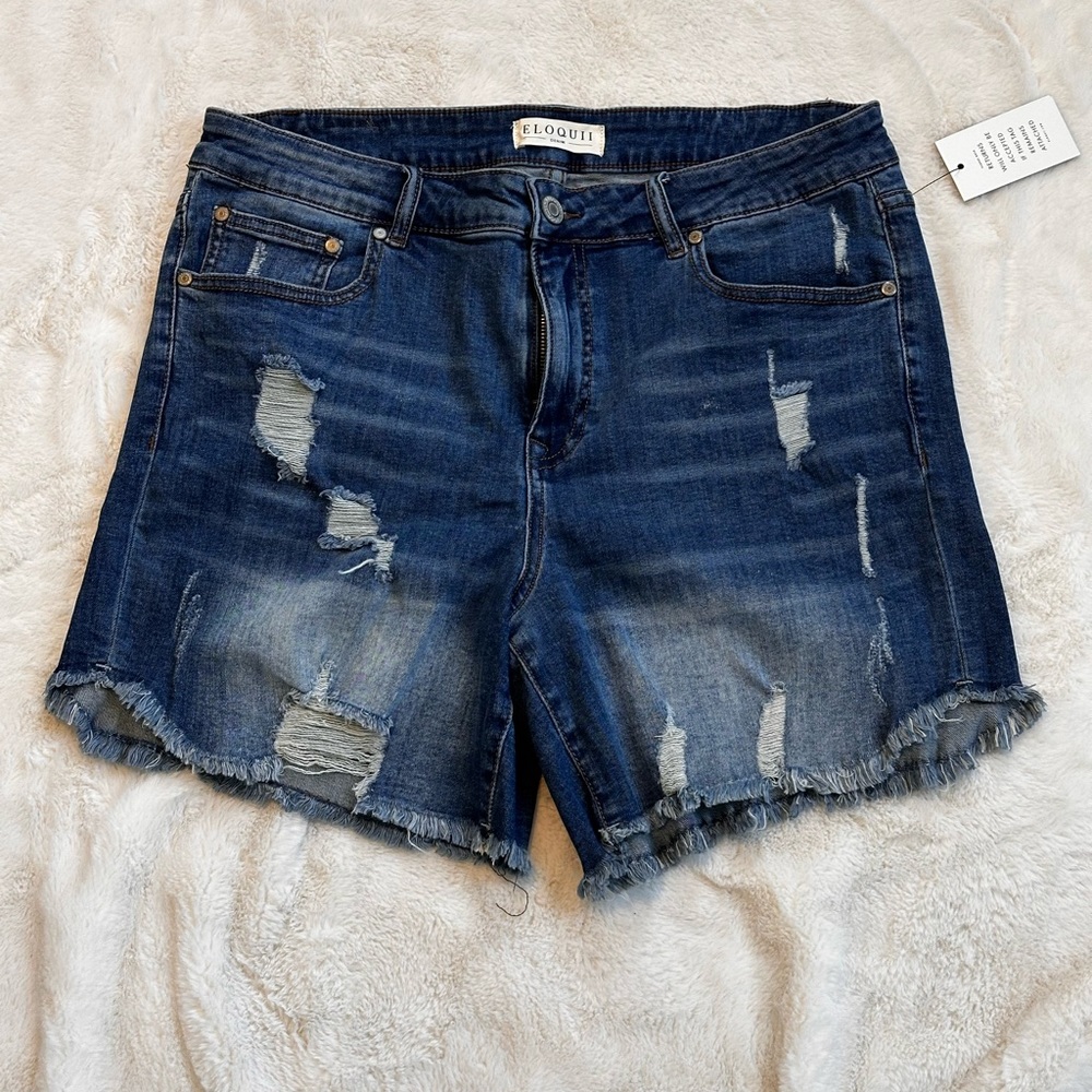 Eloquii Distressed Denim Shorts Plus Size 16